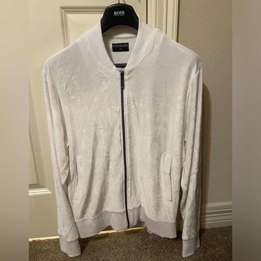 Men Goodlife Velour Bomber Jacket White